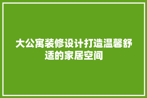 大公寓装修设计打造温馨舒适的家居空间