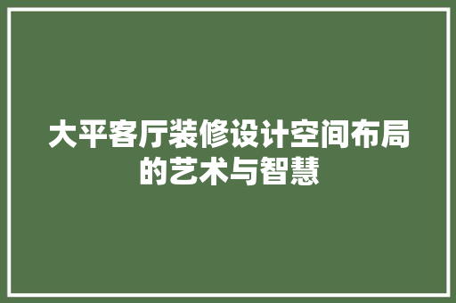 大平客厅装修设计空间布局的艺术与智慧