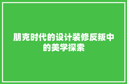 朋克时代的设计装修反叛中的美学探索