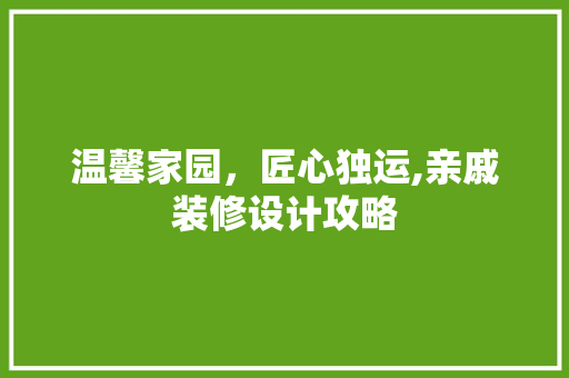温馨家园，匠心独运,亲戚装修设计攻略
