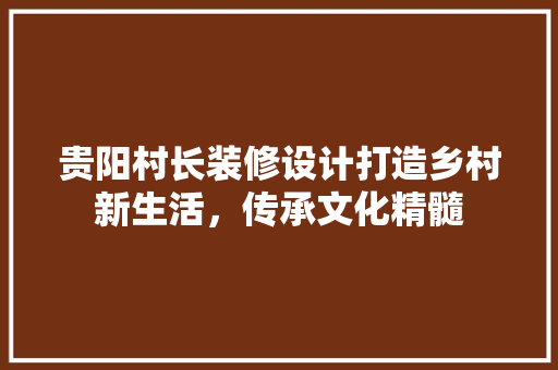 贵阳村长装修设计打造乡村新生活，传承文化精髓