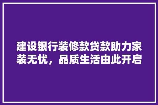 建设银行装修款贷款助力家装无忧，品质生活由此开启